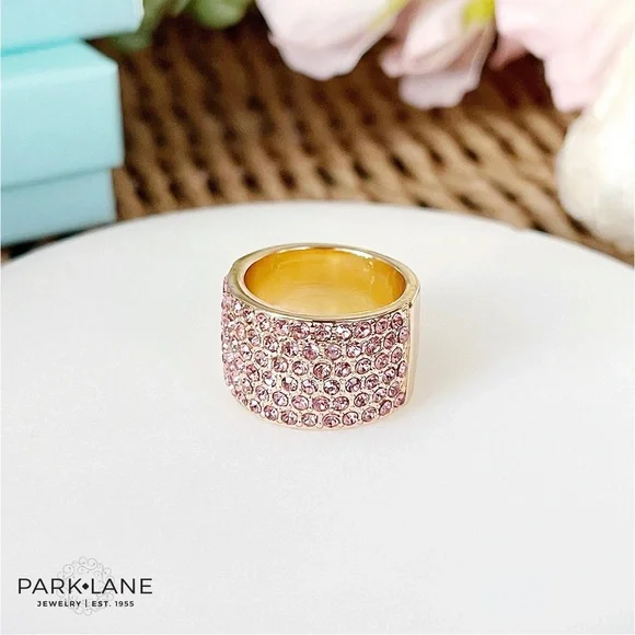 Park Lane - ROSIE - Gold Thick Banded Ring with Pink Crystals NWT - Picture 1 of 3